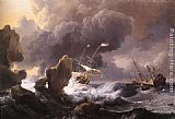 Rocky Canvas Paintings - Ships in Distress off a Rocky Coast